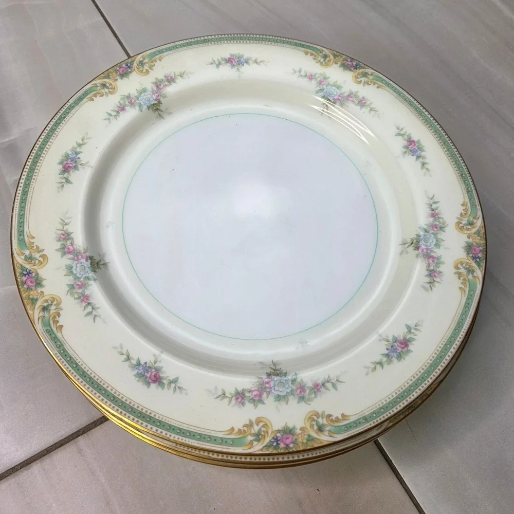 Noritake China Plaza Dinner Plates Set‎ of 5 Vintage Floral Gold Trim Japan 10